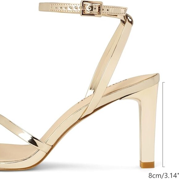 Women's Gold Heeled Sandals Dressy Square Open Toe Strappy High Heels SZ 7.5 - Picture 9 of 12